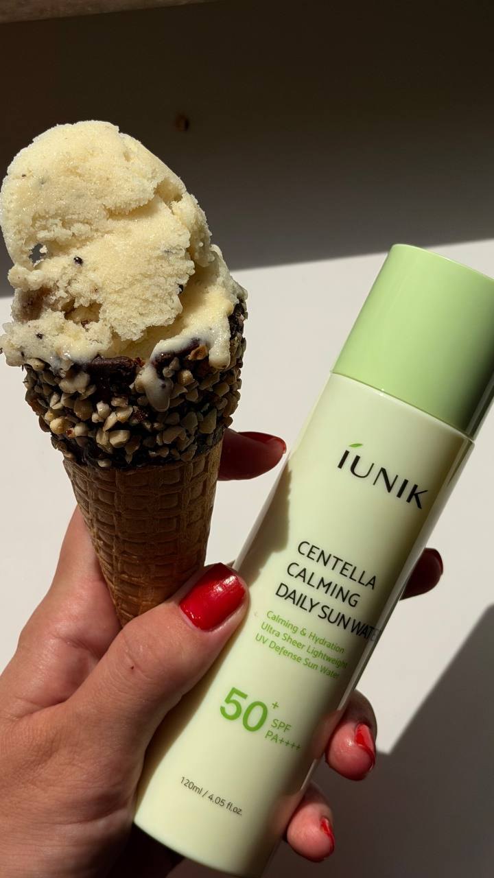 iUNIK Centella sun water next to an ice cream cone