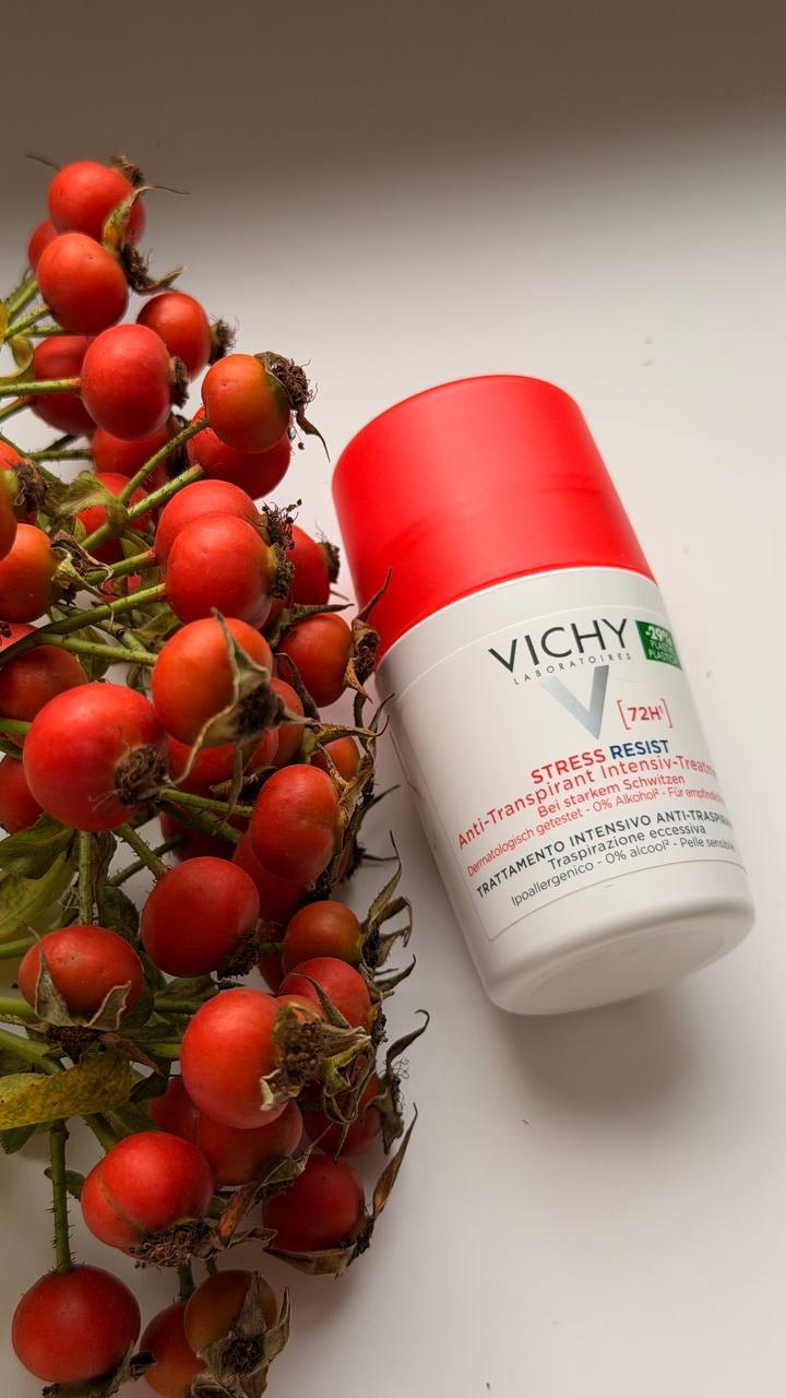 Vichy Stress Resist anti-perspirant styled with rosehips